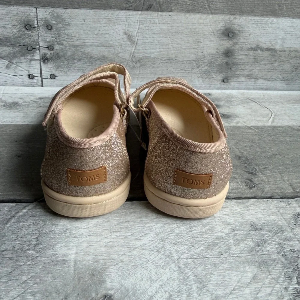 TOMS Toddler Rose Gold Glitter Mary Jane Flats Hook Loop Strap Size 9